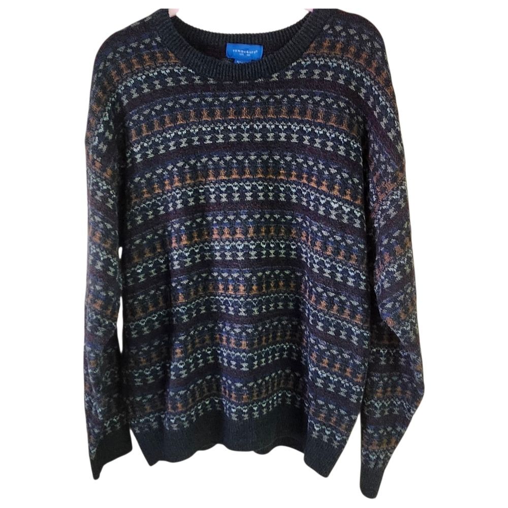 Townscraft Black and Brown Patterned 90's Grandpa Sweater. Sz. XL